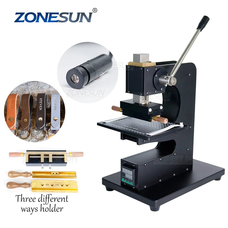 ZONESUN Best Quality 220V/110V Manual PVC Cards Leather LOGO Hot Foil  Stamping Embossing Machine Heat Press Machine Punch Press