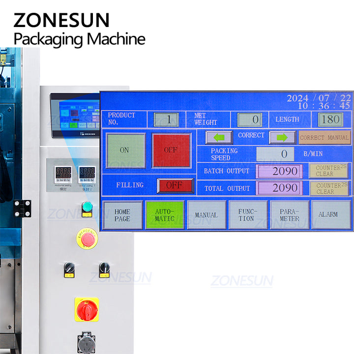 control panel of filling packing machine