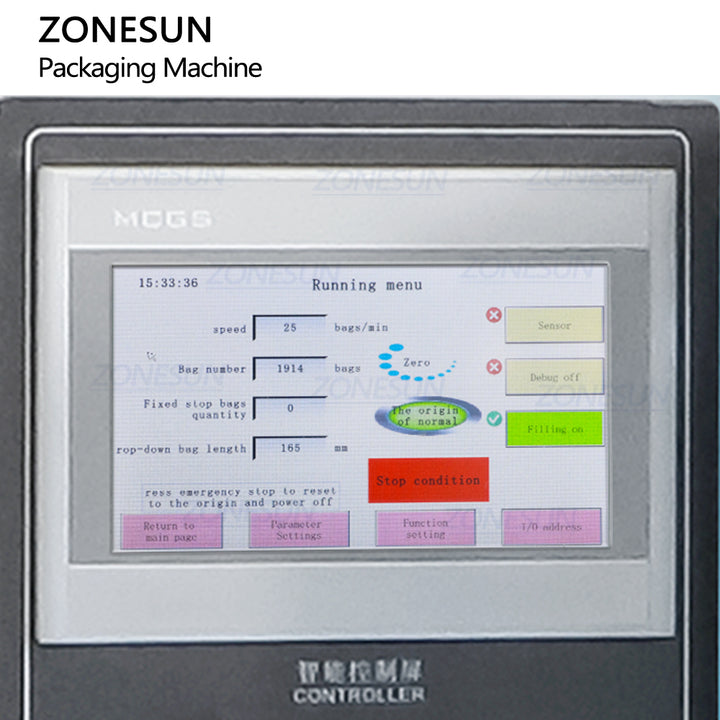 Zonesun ZS-FS240L Automatikus szabálytalan tasak-tasak-tasak energiagel paszta tömítőgép VFFS csomagológép