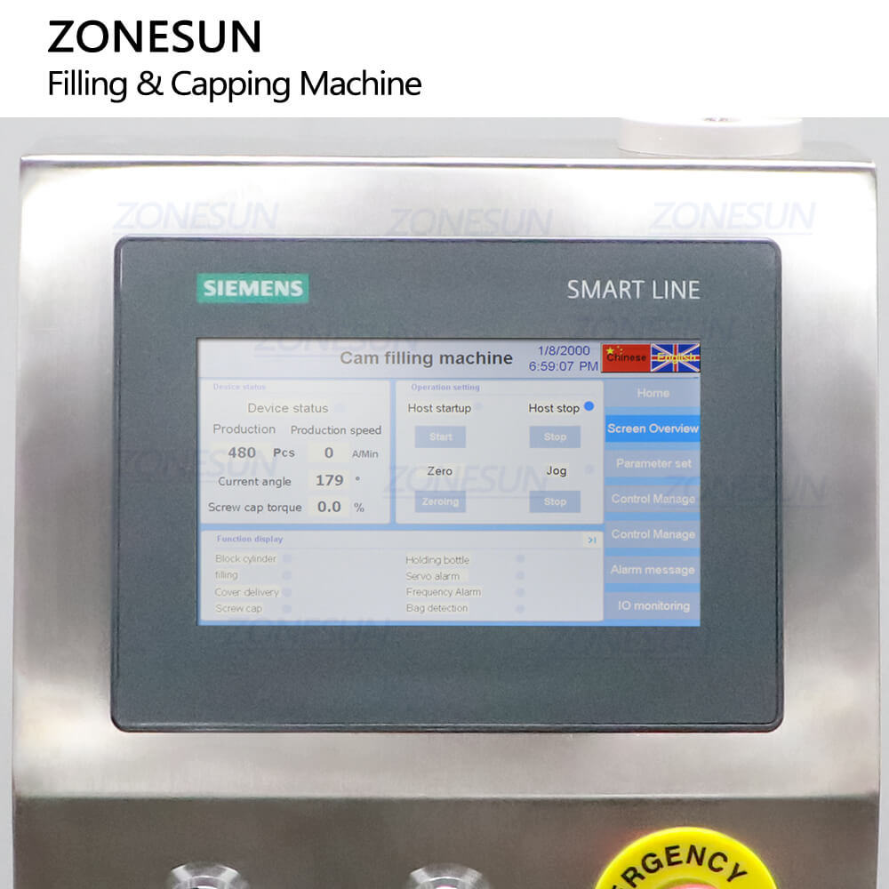 control panel of liquid filling machine