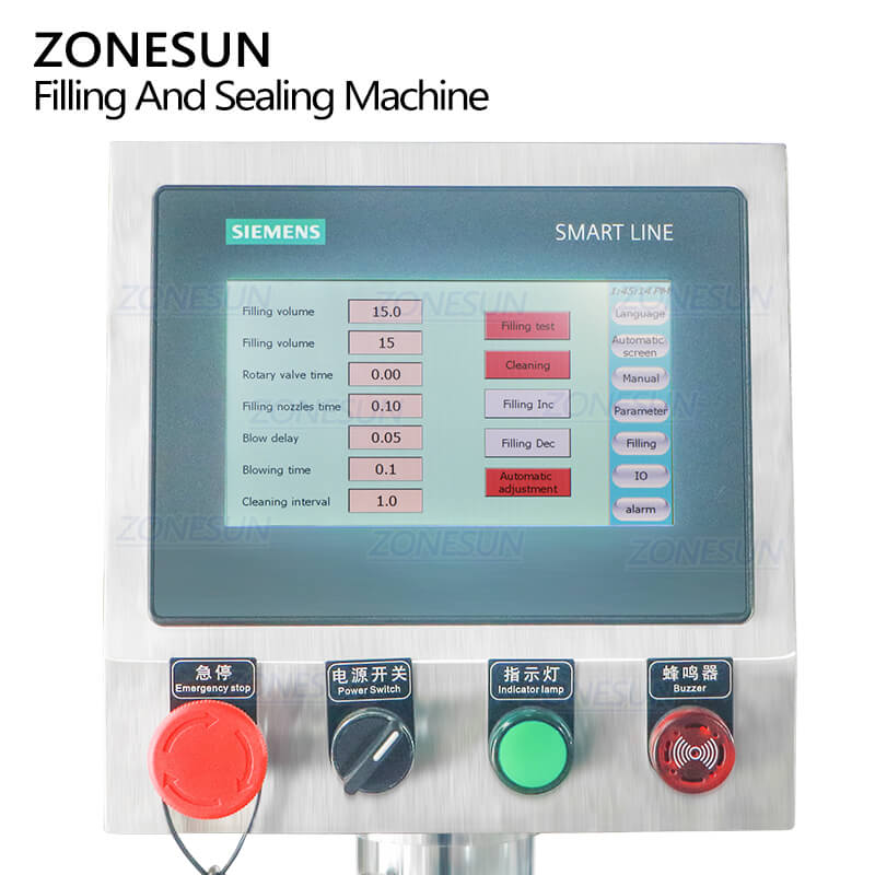 control panel of tube filling machine