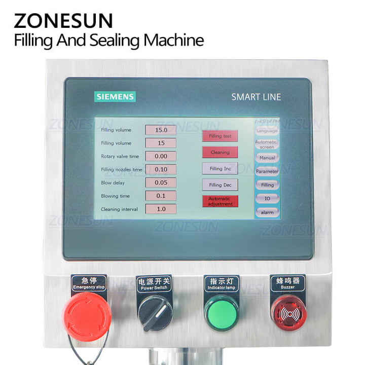 control panel of tube filling machine