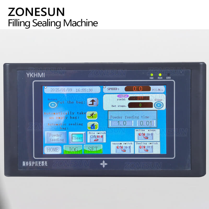 control panel of packaging machine for paste