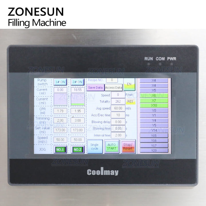 control panel of liquid filling machine