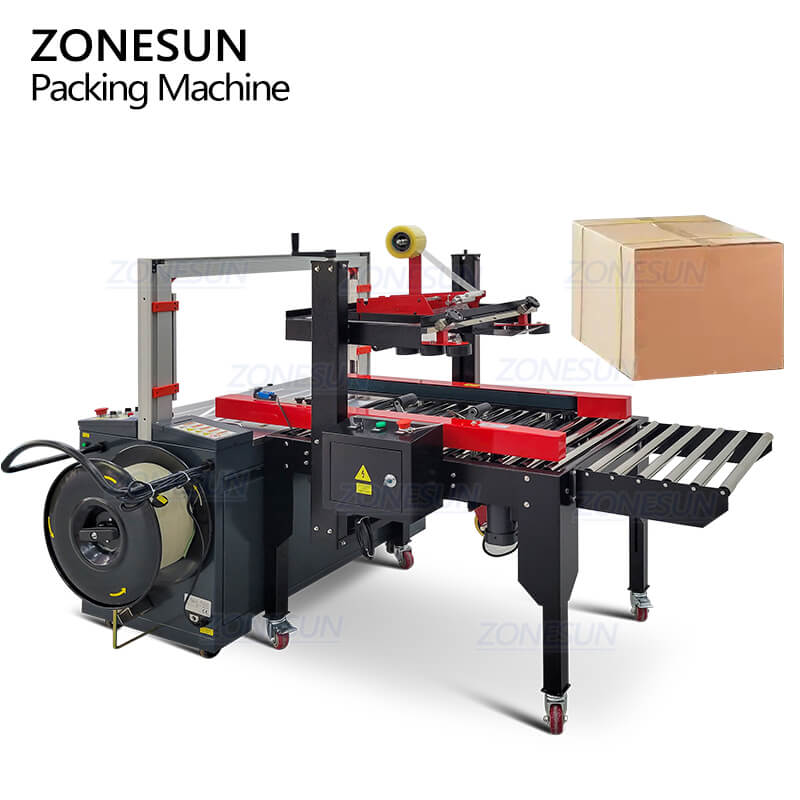 ZONESUN ZS FK8060S Automatic Paper Carton Boxes Sealer Taping Sealing Machine Carton PP Packing Belt Strapping Banding Machine