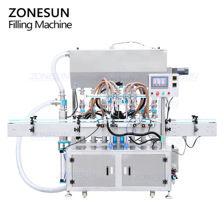 ZS-YT6T-6PXH Automatic Servo Motor 6 Heads Chili Sauce Honey Paste Jam Jar Peanut Butter Bottle Filling Machine With Mixer Heater