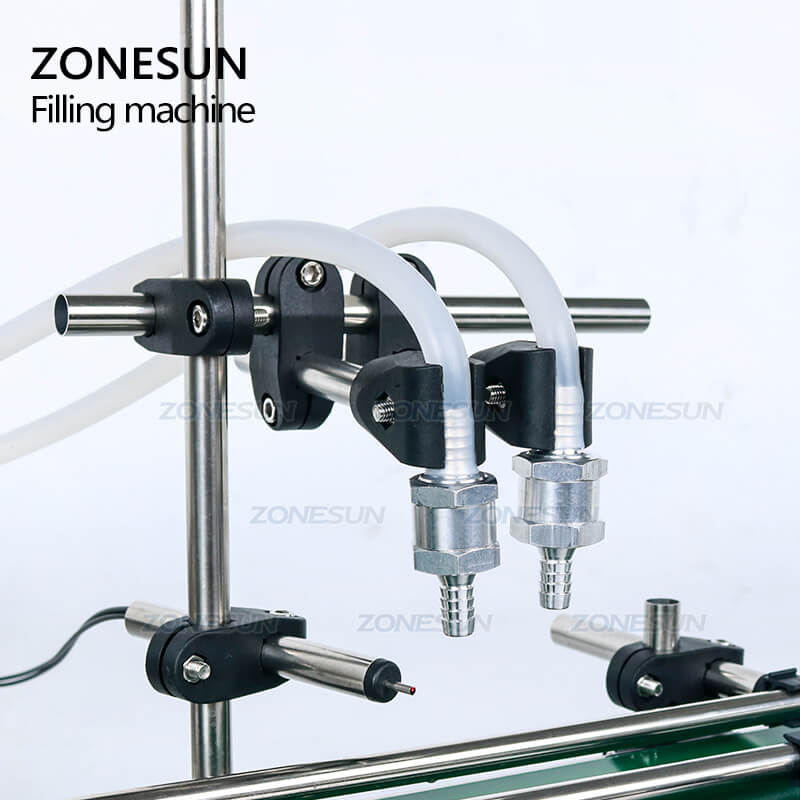 ZONESUN ZS-DPYT200L رأس مزدوج التلقائي زجاجات بلاستيكية صغيرة مستديرة من الضروري النفط عصير عصير ملء آلة السائل مع الحزام الناقل