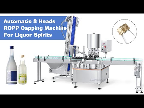 Zonesun ZS-XG440C8 αυτόματη ταχύτητα 8 κεφαλές ROPP Cap Spirits Glass Bottle Capping Machine με ανελκυστήρα τροφοδοσίας καπακιού