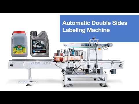 ZONESUN ZS-TB300R Automatic Double Sides Flat Bottle Engine Oil Jerry Can Laundry Detergent Jug Bottle Self-adhesive Labeling Machine