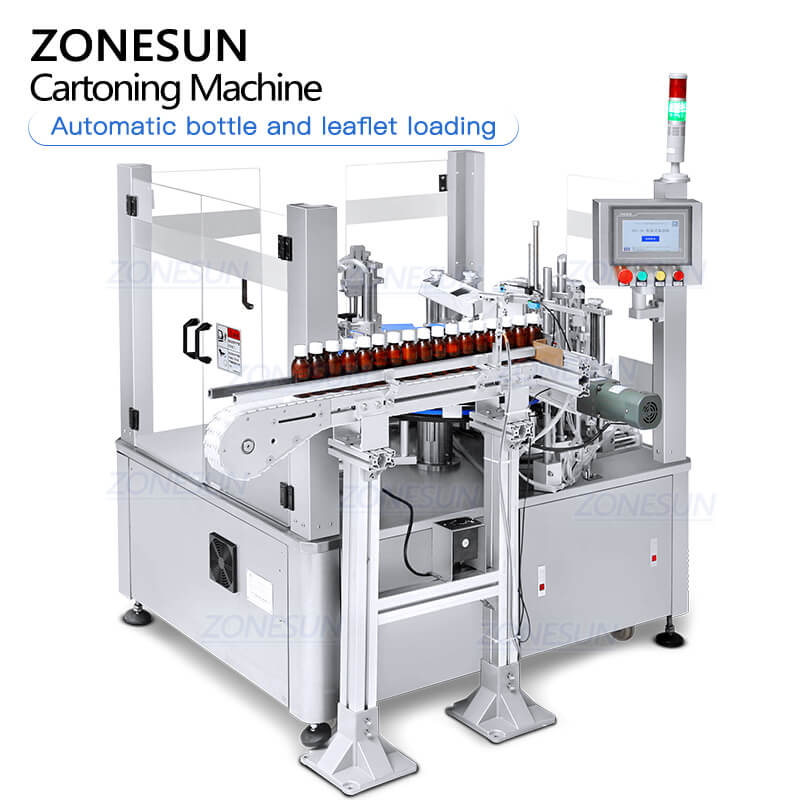 vertical cartoning machine with  bottle and leaflet loading