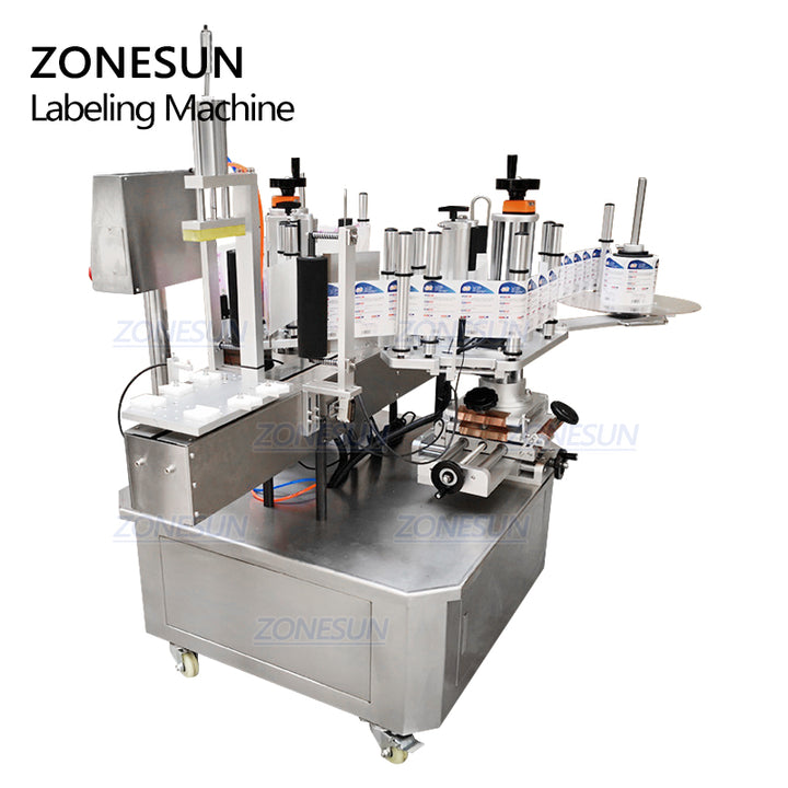 ZONESUN TB-210 Automatic Double Side Irregular Square Flat Plastic Bottle Labeling Machine - ZONESUN TECHNOLOGY LIMITED